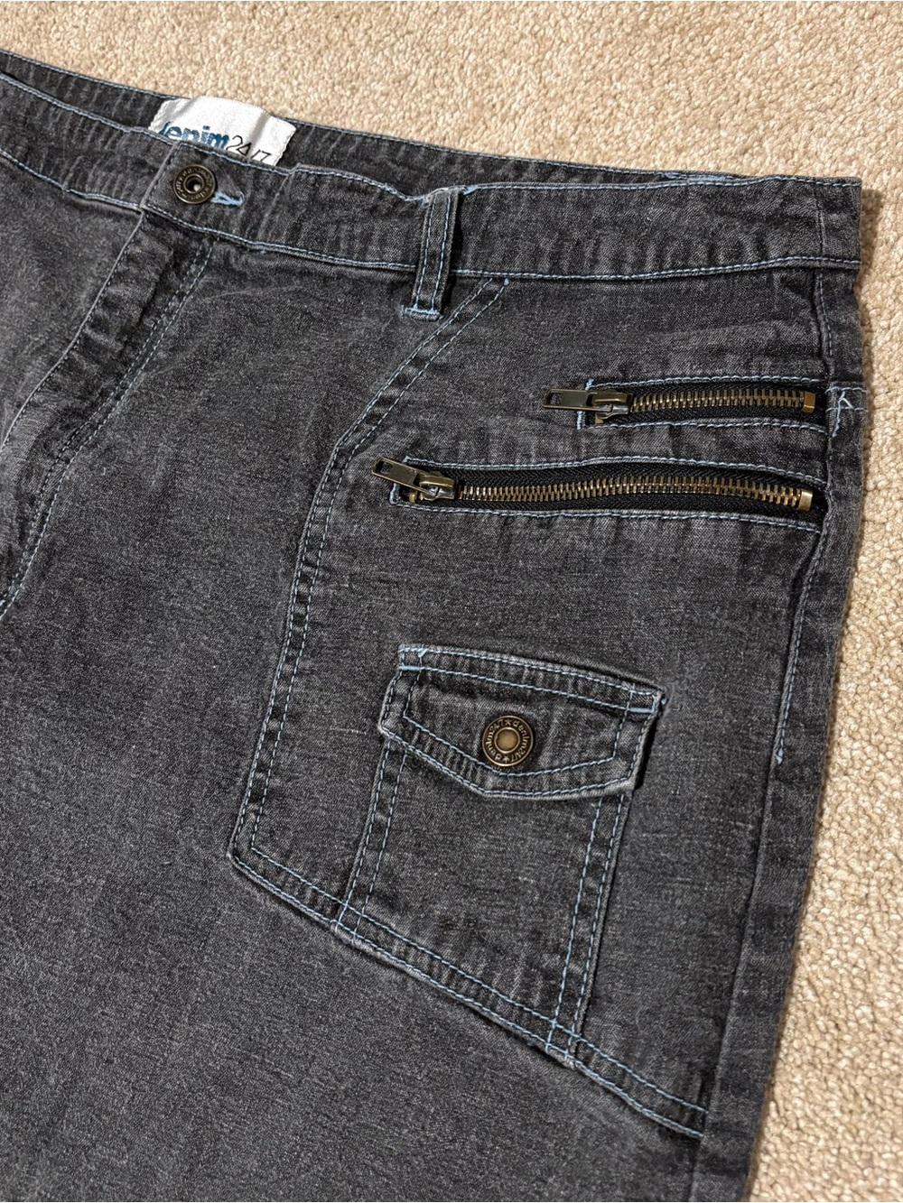 Denim 24/7 Womens Midi Jean Skirt Cargo Zip Pockets Y2K Gray, Sz 24W - Picture 3 of 8
